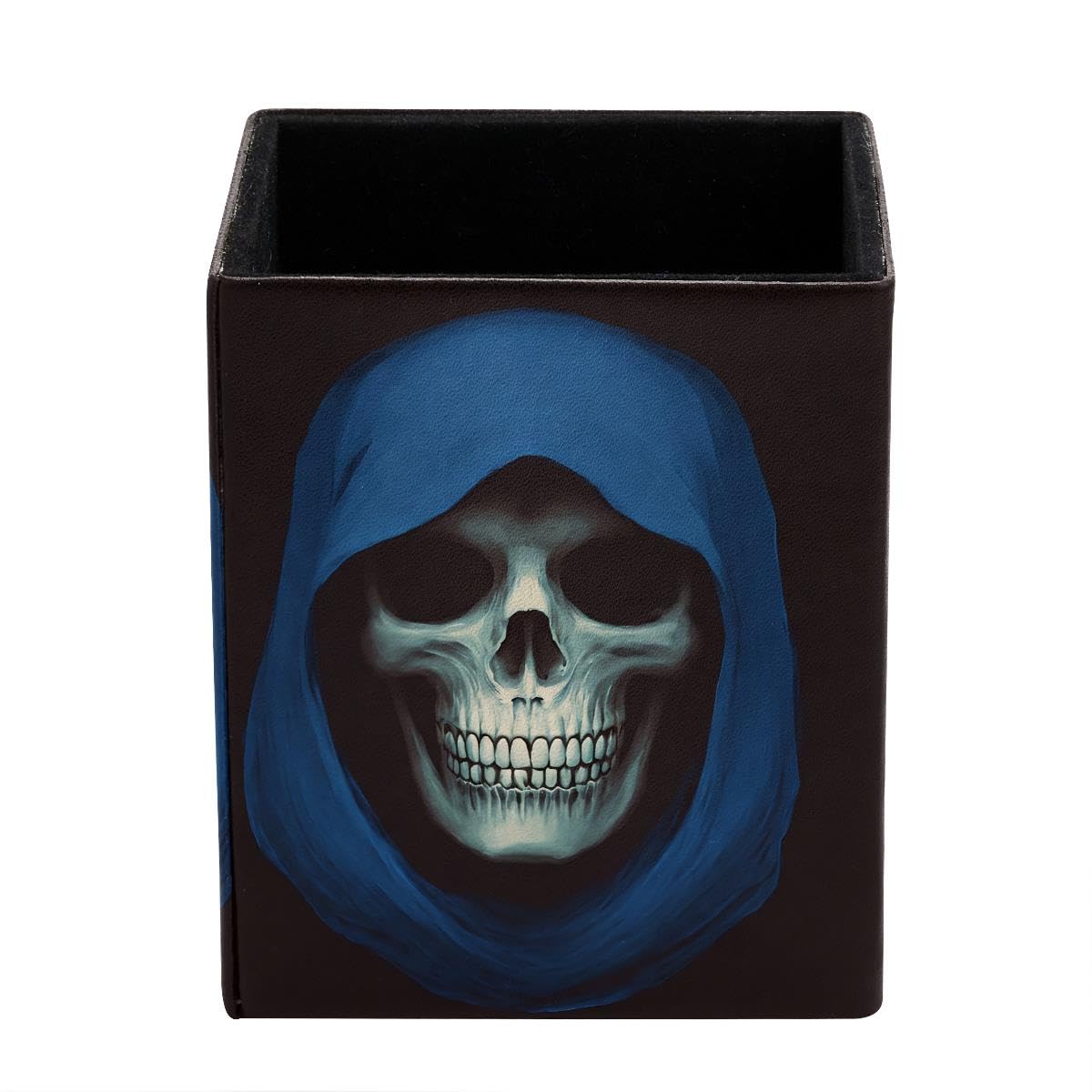 HEOEH Blue Hat Skull Pen Holder Pen Pot, Square Pencil Cup for Desk