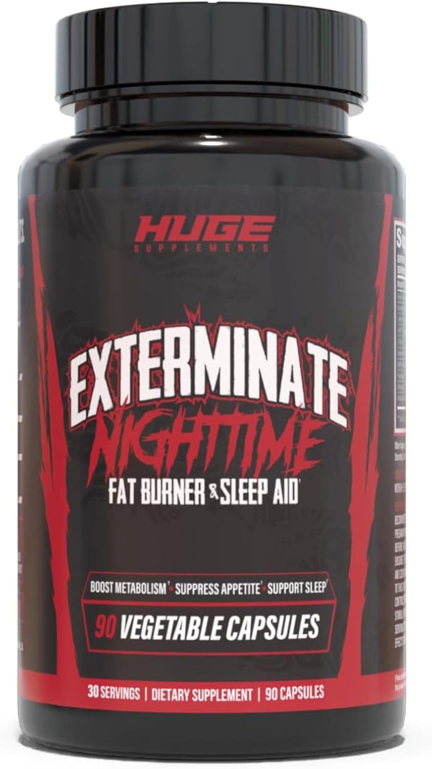 Exterminate Night Time Fat Burner & Sleep Support - Boost Metabolism, Reduce Cravings & Burn More Calories - 10 Proven Ingredients Forskolin, 5-HTP, Saffron, Paradoxine & Melatonin (100% Stim Free)