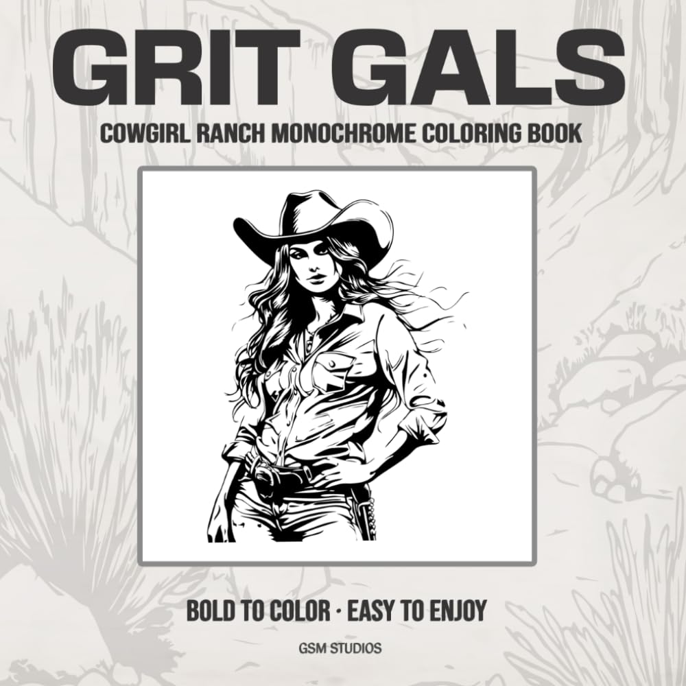 GRIT GALS Cowgirl Monochrome Coloring Book: Bold to Color - Easy to Enjoy (GSM Studios Monochrome Coloring Book Collection)