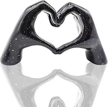 Small Heart Hands Sculpture Decor, Resin Golden Modern Abstract Love Finger Statue, Hand Model Decoration for Home Living Room Bedroom Bookshelf Shelves Wedding Office Desk Table 2.8 H