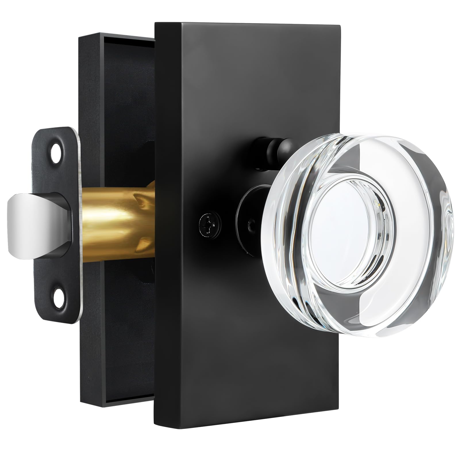 Black Glass Door Knobs with Lock - Privacy & Style -1