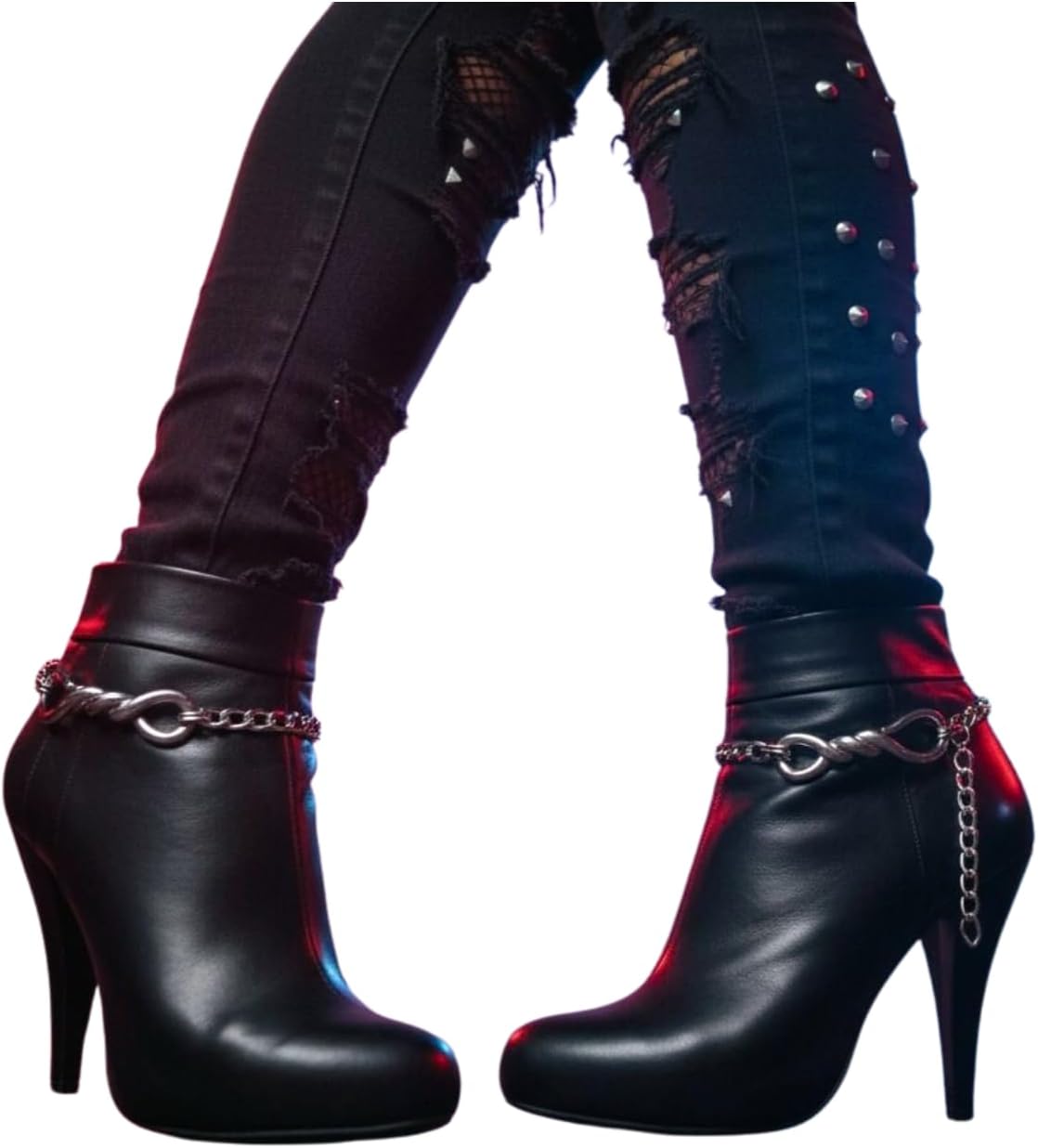 Women Boot Chain Bracelet Set – Twisted Infinity Barb Wire Anklet Jewelry 2PCS, Silver Metal Shoe Accessories for Boots, Punk Goth Western Biker Fashion Wrap Around BC1