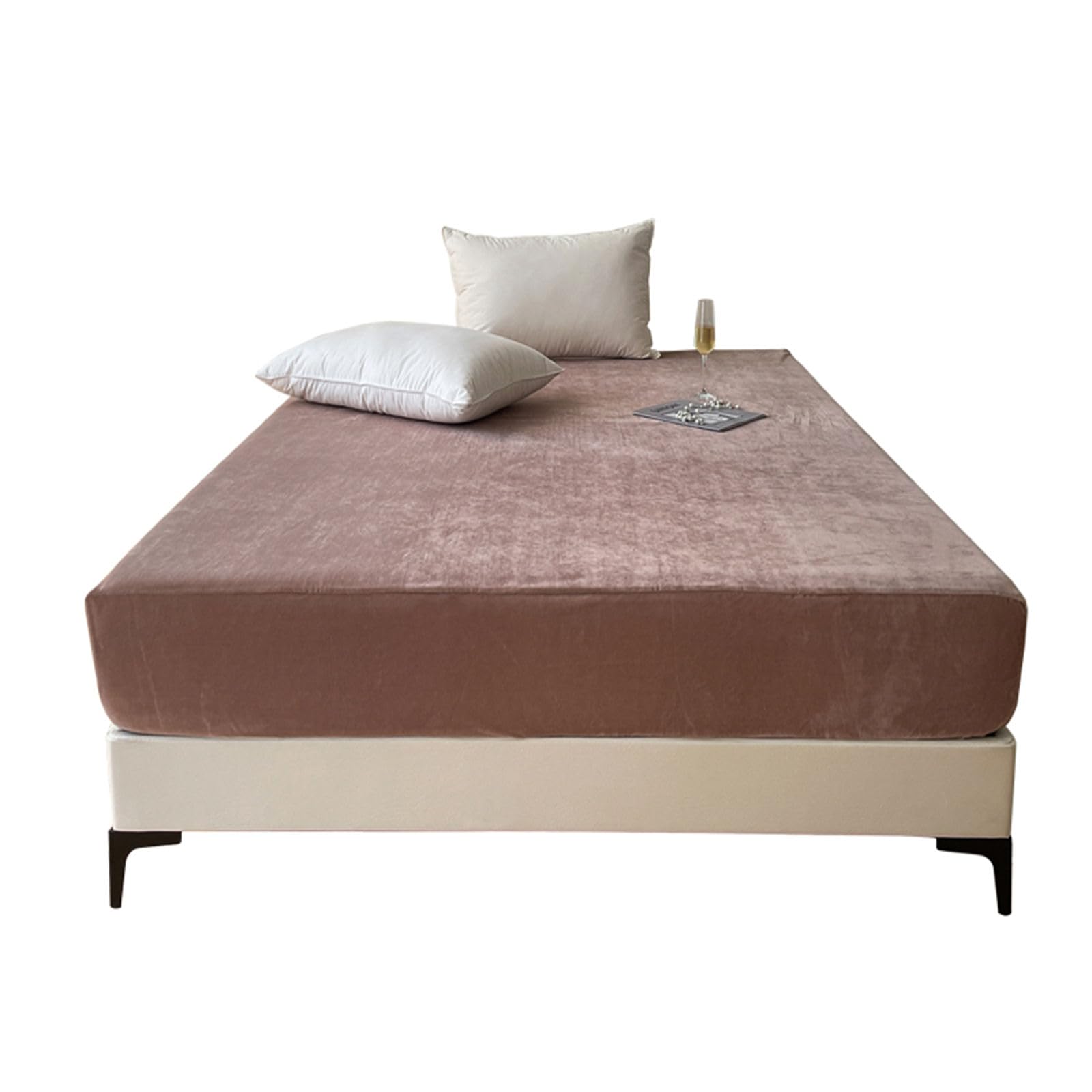 Odot Solid Color Velvet Fitted Sheet, Fitted Sheets with Deep Pocket 25~30cm, Single Double King Size Bed Sheets, Soft Breathable Microfiber Bed Sheet for Children Adult (180x200cm,Light Brown)