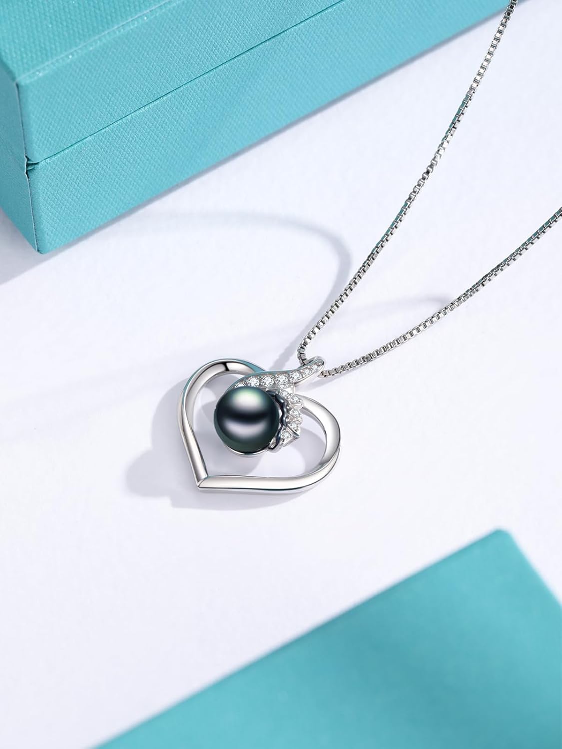 Tahitian Black Pearl Necklace Heart Gifts for Women Wife Her Valentines Birthday Anniversary Heart Jewelry Christmas Day Gifts 925 Sterling Silver - Image 2