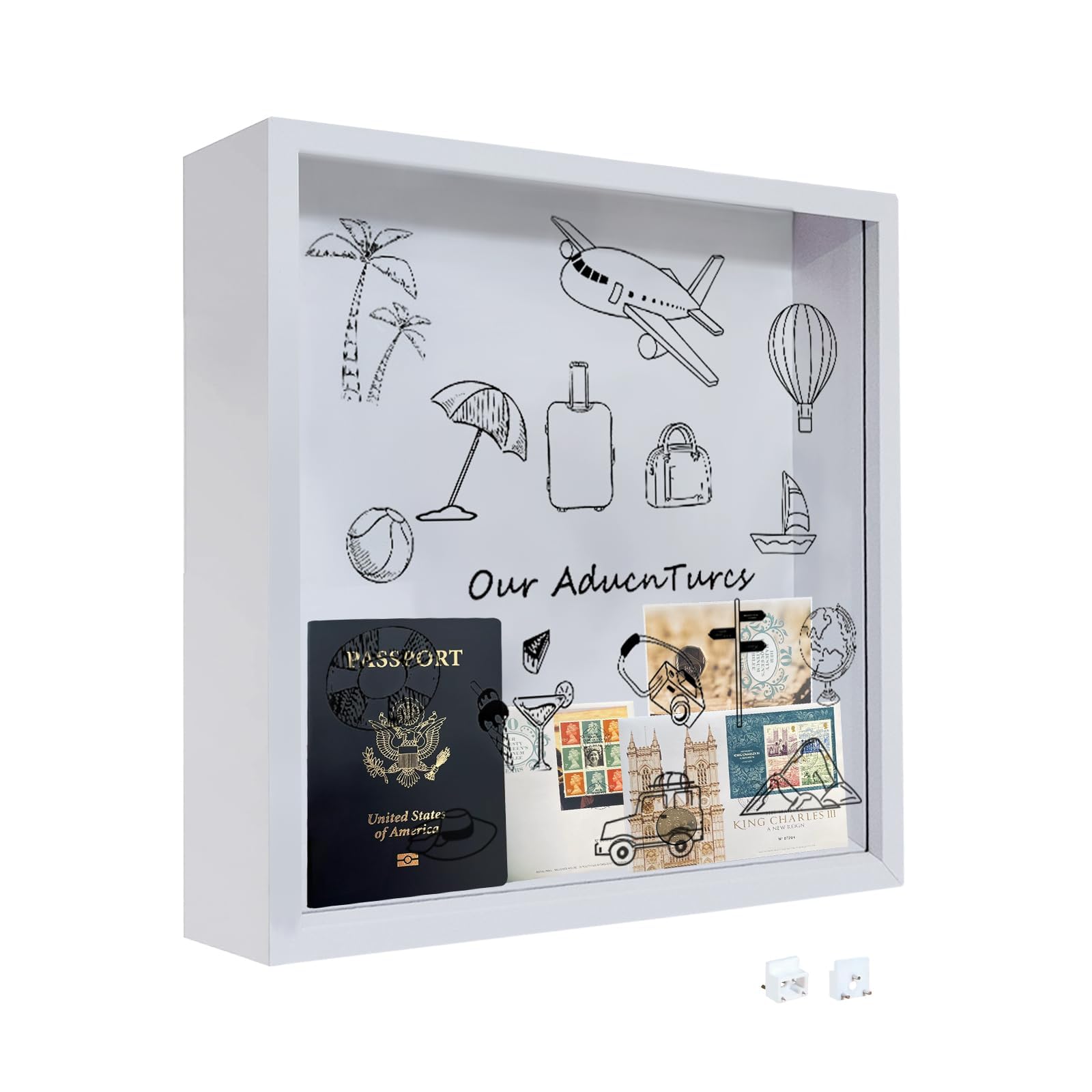 KASTWAVE Keepsake Memory Box,Adventure Archive Box,Commemorative Box,Shadow Box with Slot,with Traceless Nails.Suitable for Tabletop and Wall Display,Traveler's Gift, 12in-Cartoon