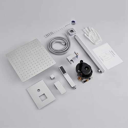 Miniatura 24 de Sistema de ducha de lluvia de 12 pulgadas, juego combinado de ducha negro para montaje en pared, grifos de baño con cabezal de ducha de lluvia