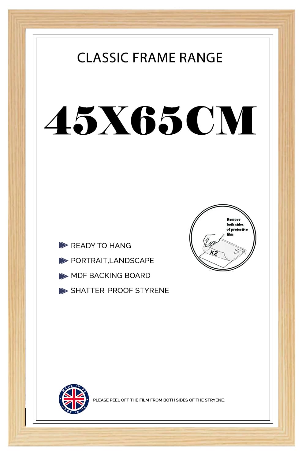 Flat Pine Poster Frame 45x65cm Lightweight Vertical & Horizontal Shatter-Proof Acrylic HD Clear Front Wall Hanging Picture Frame