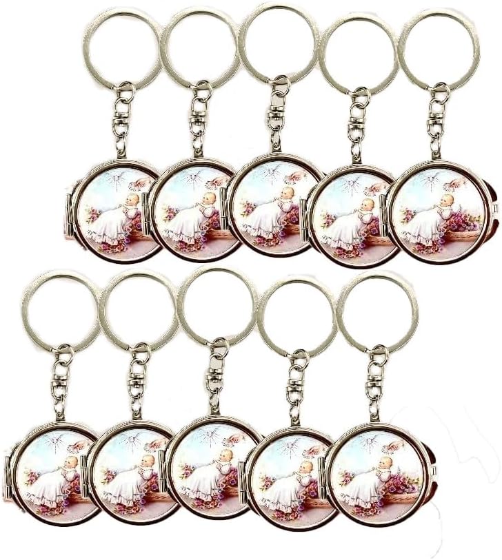 RBN Llavero de espejo compacto para bautizo recuerdos de bautizo diseño de bebé maquillaje primera comunión 12 unidades