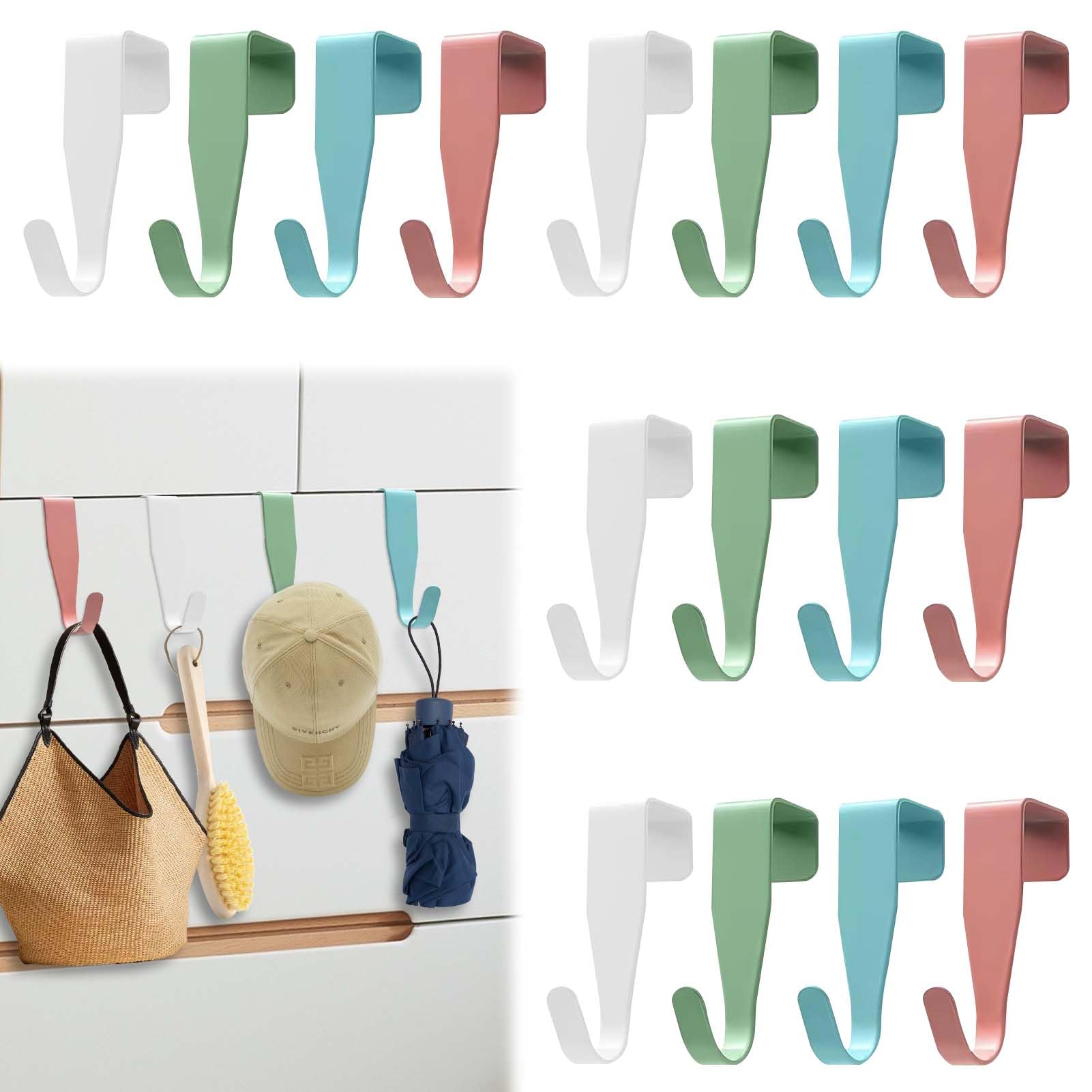 Over Door Hook 16Pcs Single Over The Door Hangers Small Over Cupboards Hook for Hanging Metal Coat Hooks Over Kitchen Cabinet Hooks for Bathroom Kitchen Cupboard Cabinet Bedroom Hanging Clothes