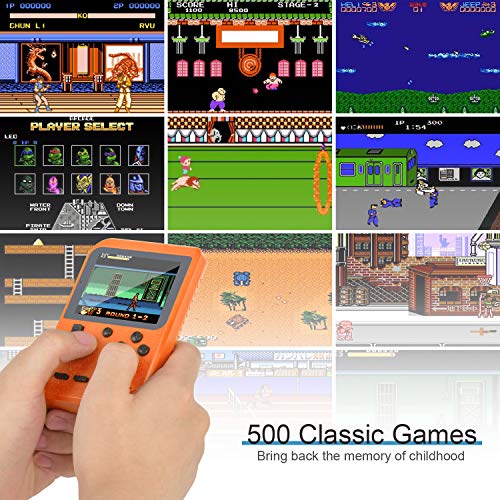 Handheld Game Console, Retro Mini Game Player with 500 Classic FC Games, 3.0 Inch Screen 800mAh Rechargeable Battery Portable Game Console Support TV Connection & Two Players for Kids Adults (Orange)