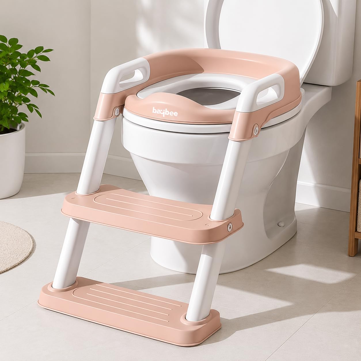 Baybee Western Toilet Potty Seat for Kids, Baby Potty Training Plastic Seat Chair with Ladder, Adjustable Step Height, Cushion Seat | Potty Seat for 1-8 Years Child Boys Girls (Pink)-image-28