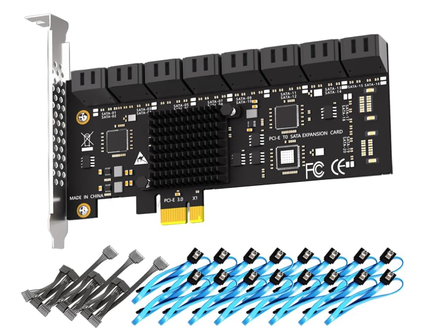 PCIe x1 16-Port SATA III Expansion Card Powered by ASMedia ASM1064 Chipset | 6Gbps SATA 3.0 Controller | 16 SATA Cables + Power Splitter Included | Low Profile Bracket-image-45