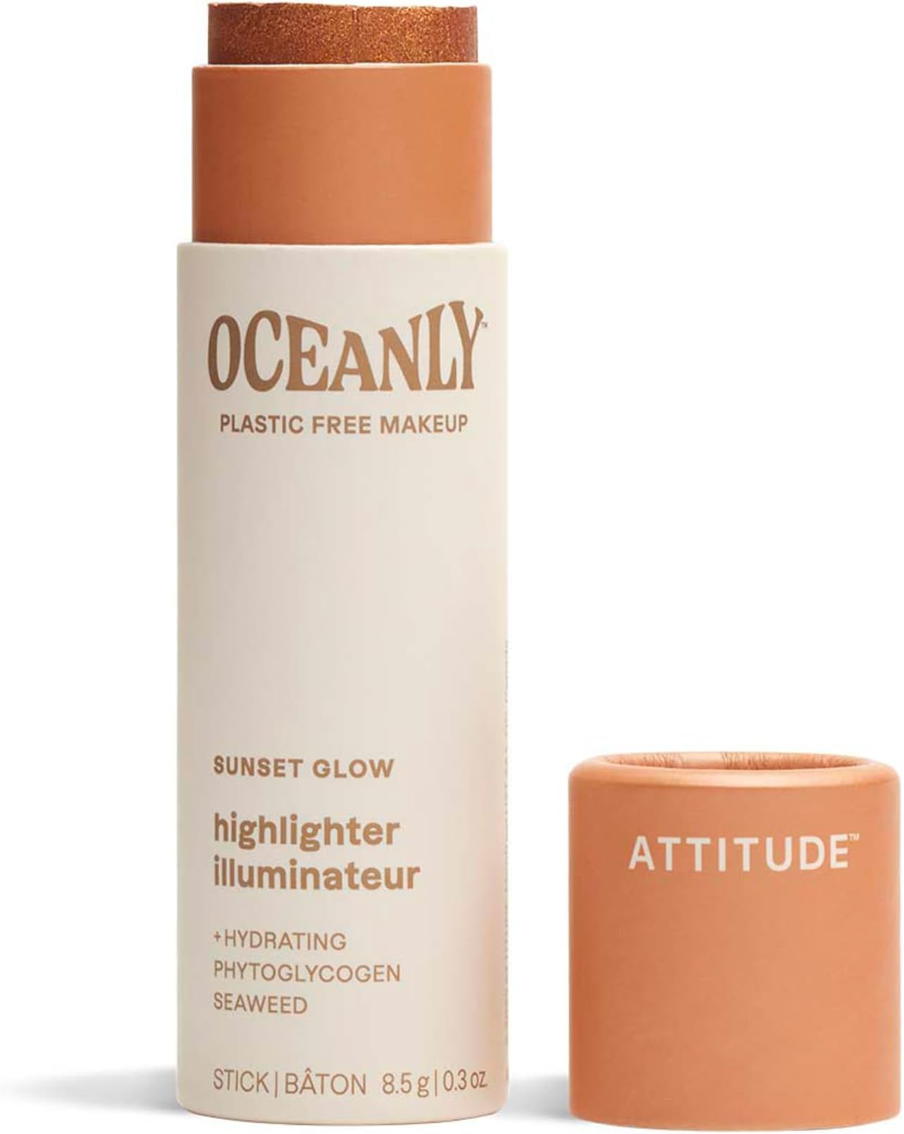Oceanly Lightweight Highlighter Stick, Titanium Dioxide-Free, EWG Verified, Plastic-Free, Vegan & Cruelty-free Makeup, Sunset Glow, 0.3 Ounces