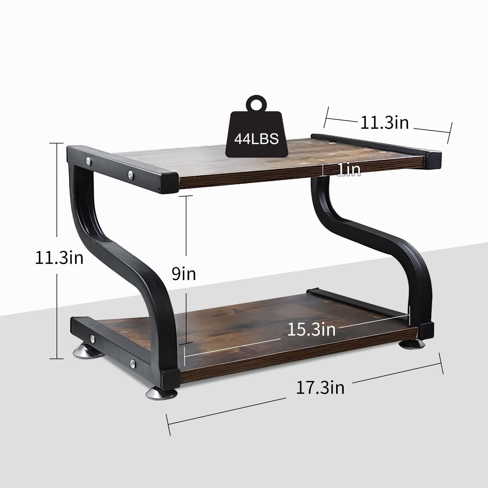 URLINE Printerstandaard met opslag 2-laags desktopplank printer tafelorganizer antislip zware moderne houten plank voor kantoor thuis, zwart