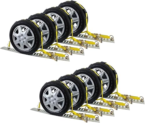 Mytee Products Paquete de 8 correas para neumáticos E Track de 2 pulgadas x 10 pies Correas de rueda de trinquete para transportador de automóviles