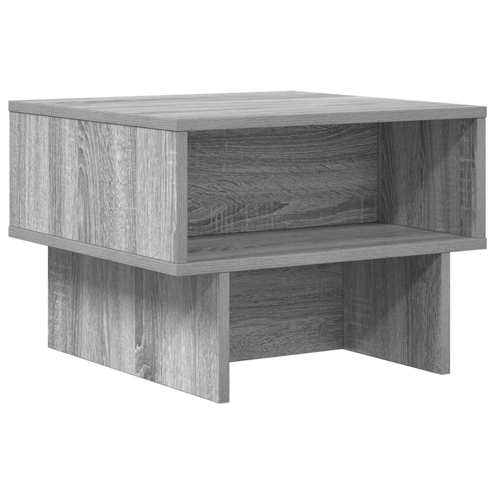 Mesa de centro Sonoma gris 48 x 46 x 35 cm, pequeña mesa auxiliar de madera para salón, moderna mesa de salón con 2 estantes, mesa de sofá compacta