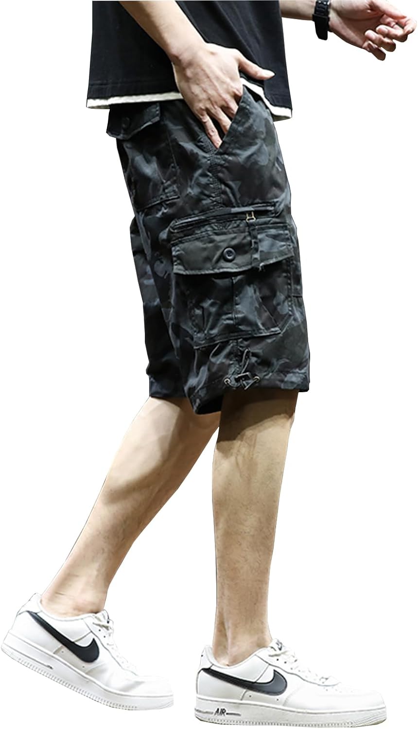 Mylldey Mens Cargo Shorts Elastic Waist Cotton Shorts Relaxed Fit Casual Summer Hiking Shorts with Multi Pockets - Image 3