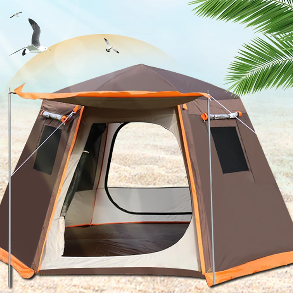 Campingzelt 5-8 Personen, 3-4 Jahreszeiten Wasserdicht & Winddicht Bodenplane Automatisches Doppelschichten Sechseckig Zelt für Familien Trekking Angeln Garten