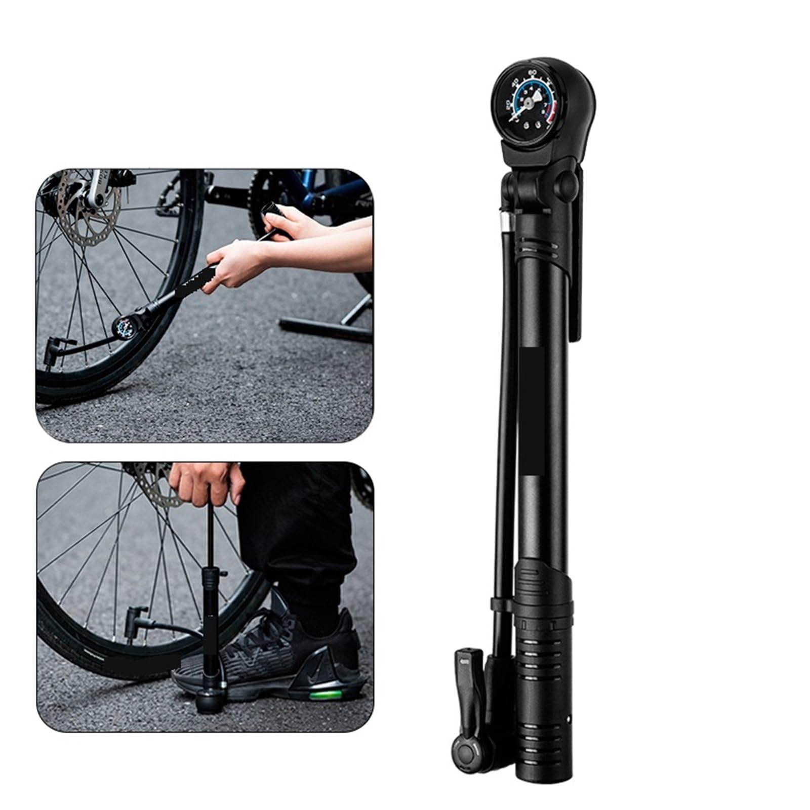 Pompa da bicicletta ad aria portatile 120PSI a mano con manometro MTB Gonfiatore for bici strada per pneumatici per biciclette, palloni e gonfiabil