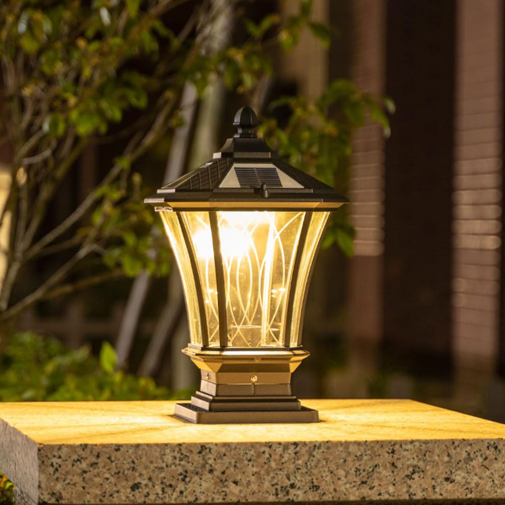 Zewnętrzna lampa solarna z czujnikiem ruchu o zmierzchu 50 cm (19,7 cala) z czarną nasadką, przewodowa kolumna solarna 110 V, wodoodporna IP54, nowoczesny styl latarni do wejścia