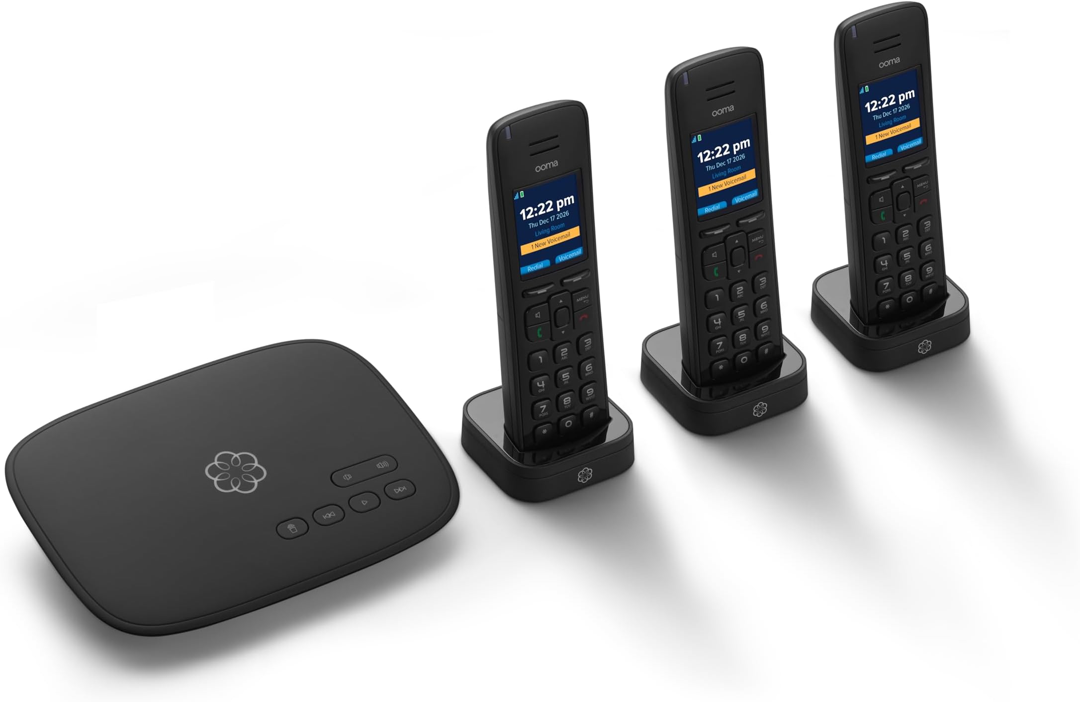 Ooma Telo VoIP with 3 HD3 Handsets Complete Home Phone System for Unlimited Nationwide Calling, Mobile App Access, and Robocall Blocking Affordable Landline Replacement