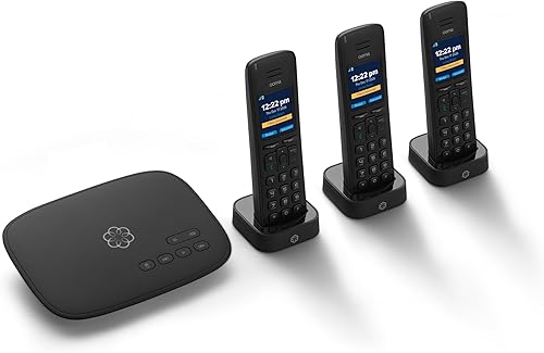 Ooma Telo VoIP con 3 Auriculares HD3 Sistema Completo de Teléfono Fijo para Llamadas Ilimitadas en Todo el País, Acceso a Aplicación Móvil y Bloqueo