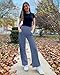 Promover High Waisted Pants for Women Wide Leg Yoga Leggings Casual Palazzo Sweatpants with Pockets Women's Fashion(Denim Blue,L,Regular)