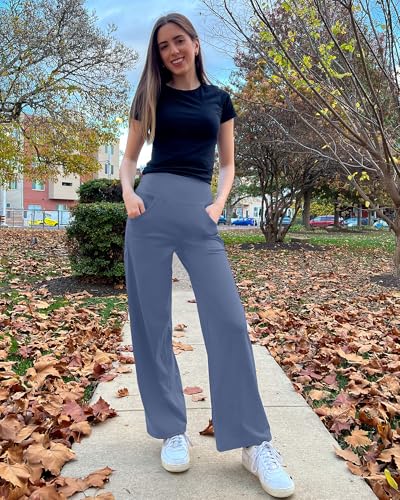 Image of Promover Wide Leg Pants Woman Yoga Pants with Pockets Stretch Loose Casual Lounge Sweatpants Petite /Regular /Tall