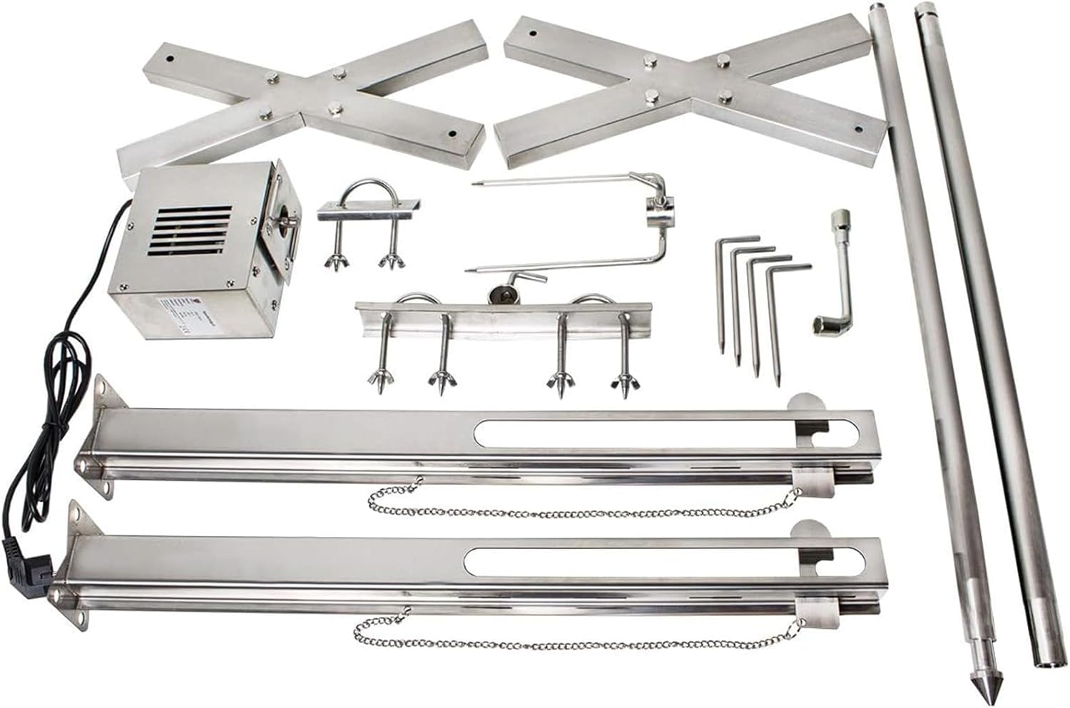 Electric Automatic BBQ Rotisserie Grill Kit, 15W Portable Stanless Steel Roast Spit Set with Electric Motor, Large Outdoor Camping (304 Stainless Steel 15W)