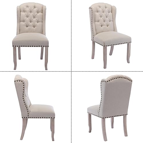 Miniatura 3 de Juego de 2 sillas de comedor copetudas, sillas de comedor tapizadas de lino, sillas de comedor modernas de mediados de siglo con adornos de cabeza