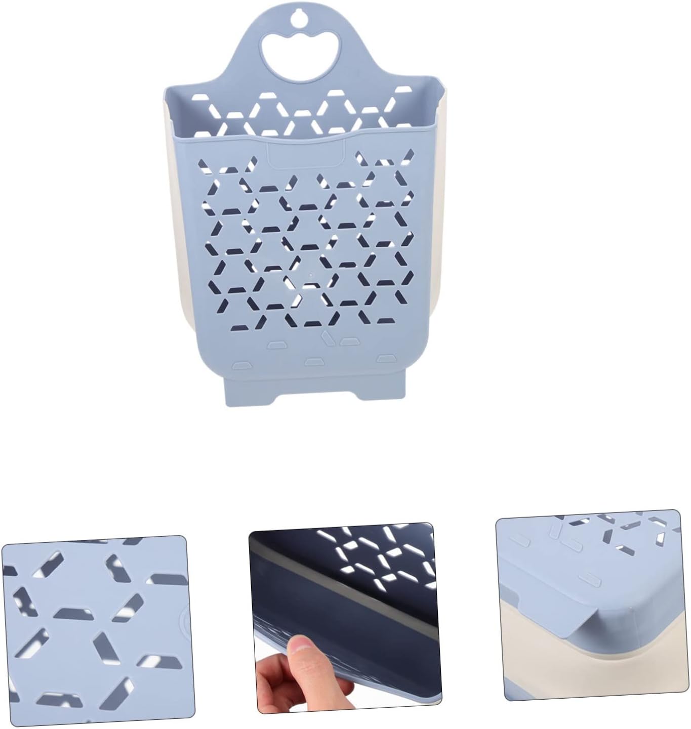 IMIKEYA Wall Mount Laundry Basket with Handle Medium Grey Blue Multi Function Clothes Storage Container for Bathroom Blankets Space Saving Collapsible Dirty Clothes Hamper