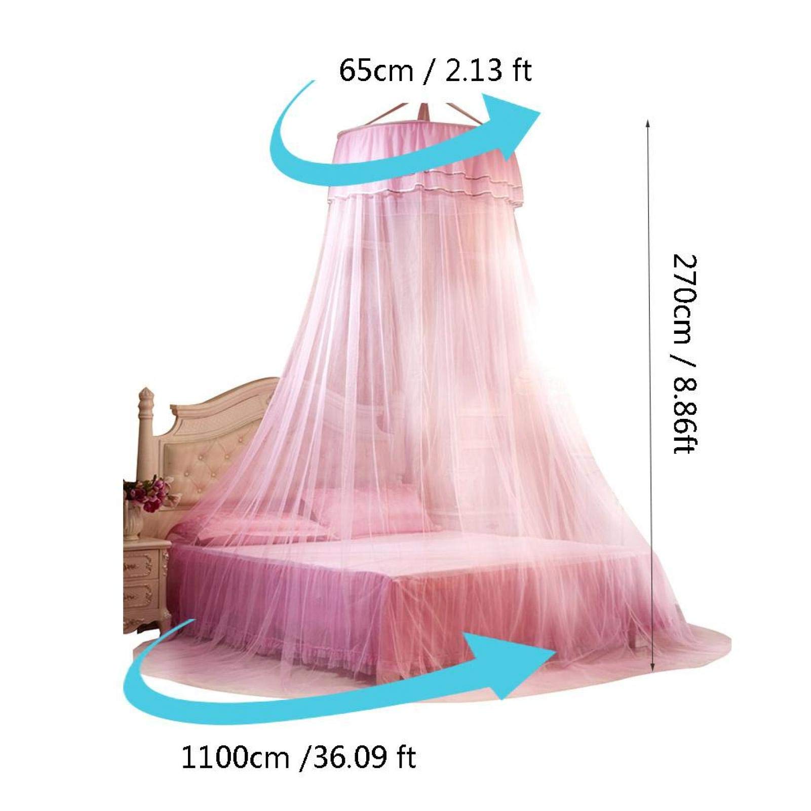 BTER Łóżko oddychające moskitiera 360° zasłony na łóżko z baldachimem, składana księżniczka koronka styl dekoracja do domu (Pink)