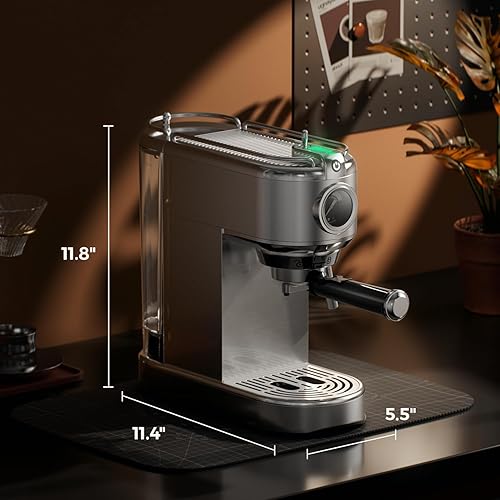 Miniatura 8 de Máquina de café expreso de 20 bares, compacta de acero inoxidable de 1450 W, cafetera profesional para café con leche y capuchino con varita de vapor