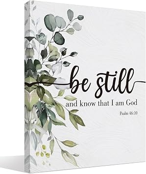 Christian Bible Verse Eucalyptus Sage Green Wall Art Decor, Be Still Canvas Wall Art Prints Decor for Guest Bedroom Bathroom Girls Room Home Office, 11x14 Inches Framed