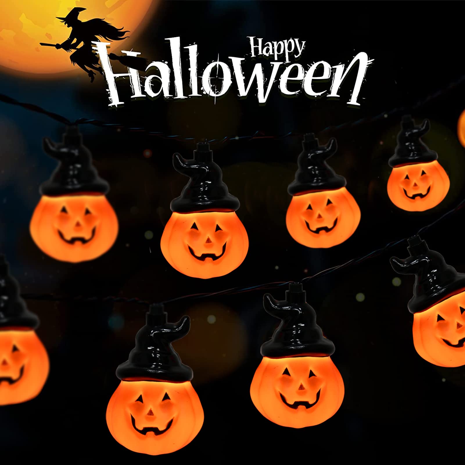 Halloween Pumpkin Lights, 8.5Ft Orange Jack-O-Lantern String With 10 Lanterns, for Indoor Outdoor Party Garden Bedroom Cam...