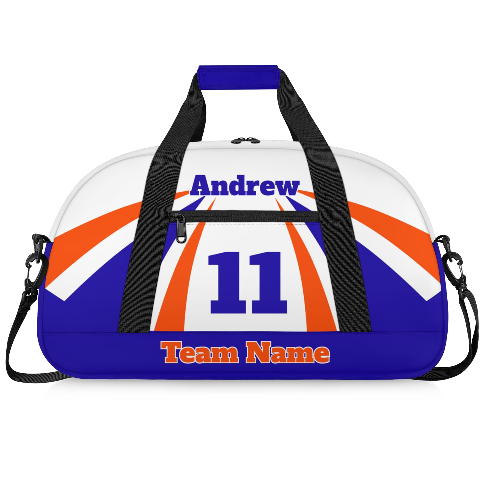 Personalised Sports Duffle Bag | Custom Name Gym Bag with Shoulder Strap | Water-Resistant Football Rugby Basketball Volleyball Training Kit Bag for Teams | M-Orange Navy