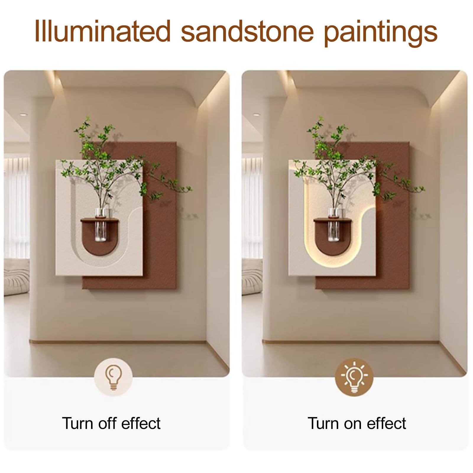 Arte murale a LED in Pietra arenaria con Piante Verdi Artificiali, Scultura Decorativa 3D per Hall di Hotel, Soggiorno, Camera da Letto