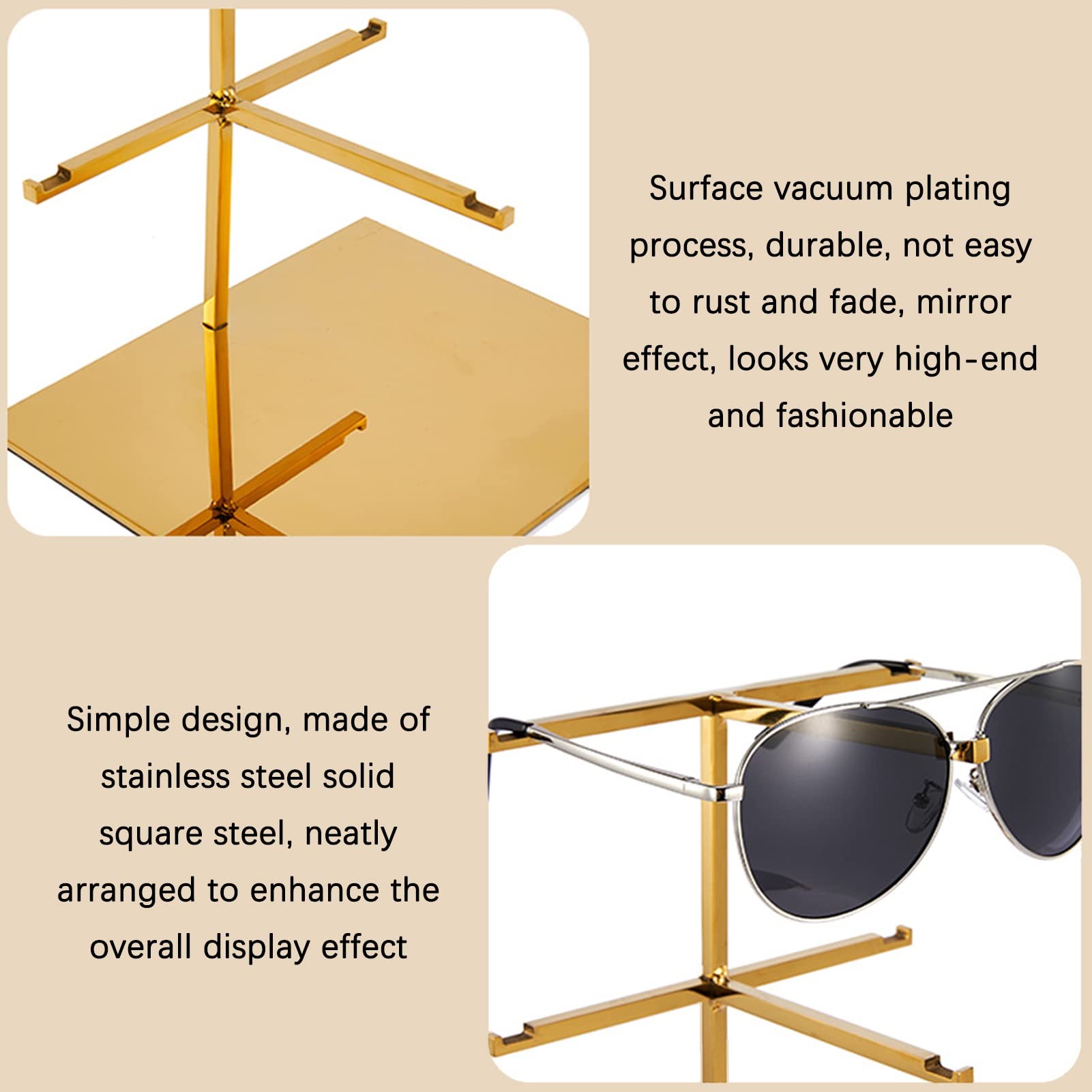 Expositor de Gafas de Sol de Acero Inoxidable: Elegante Organizador para el hogar, la Tienda, el Escritorio y la cómoda. Solución de Almacenamiento Que Ahorra Espacio para tu colección de ga