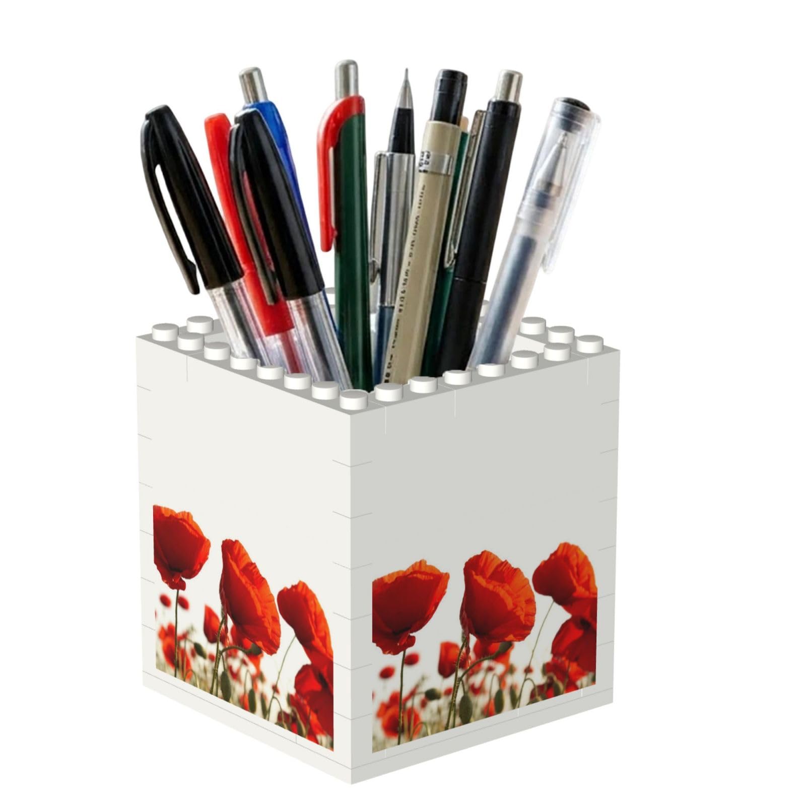 Poadnly Red Poppies, Pen Pot Pencil Holder for Office Home School, Compact Desk Organiser for Office Stationery