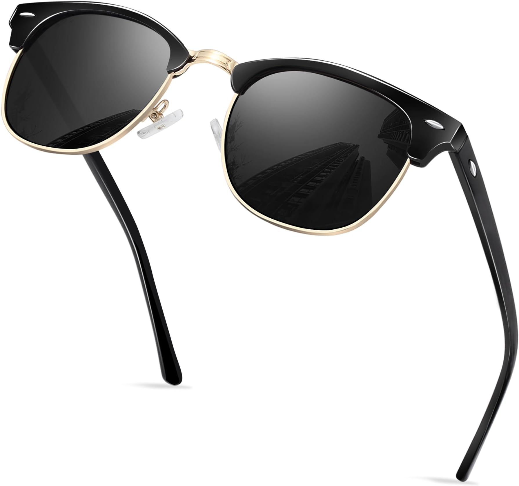 KANASTAL Polarized Horn Rimmed Sunglasses for Men and Women, Classic Half Frame Sun Glasses, Semi Rimless Shades for Womens 100% UV400 Protection Driving