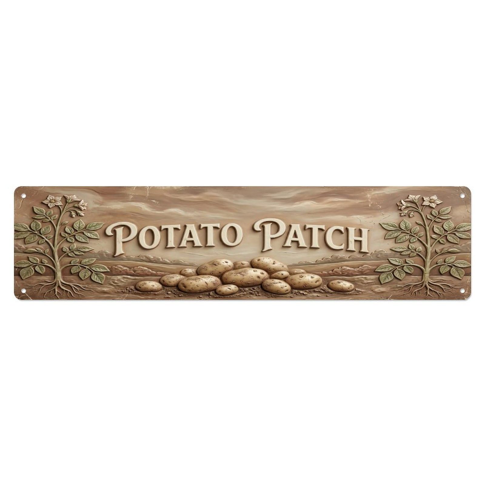 Olhnbad 4X16inch(10X40cm) Vintage Cottagecore Garden Potato Patch Relief Metal Tin Sign