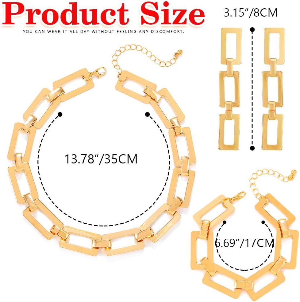 African Chunky Choker Neckalce Jewelry Set Gold Necklace Earring Bracelet Sets for Women - Image 2