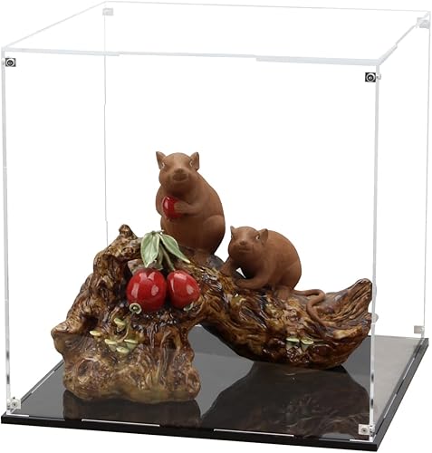 Miniatura 8 de Kcgani Caja de acrílico con base negra, vitrina de trofeos de acrílico transparente de autoensamblaje simple con tapa, caja de acrílico cuadrada