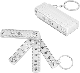 2Pcs ABS Folding Ruler, Unfolded Size Approx 50cm / 19.7In, Exquisite Workmanship, Foldable 10 Times, Foldable Ruler with Key Ring for Carpentry, Laying Tiles, DIY Projects(White)