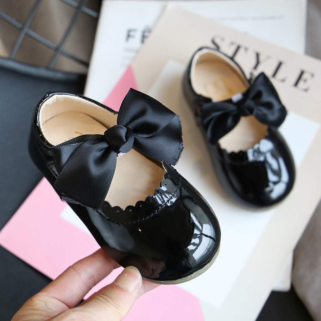 RNTOP Toddler Baby Girl Dress Shoes Mary Jane Ballet Flat Sandals Bowknot Princess Shoes Kids Wedding Party School Shoes (Black, 12 Little Kids)