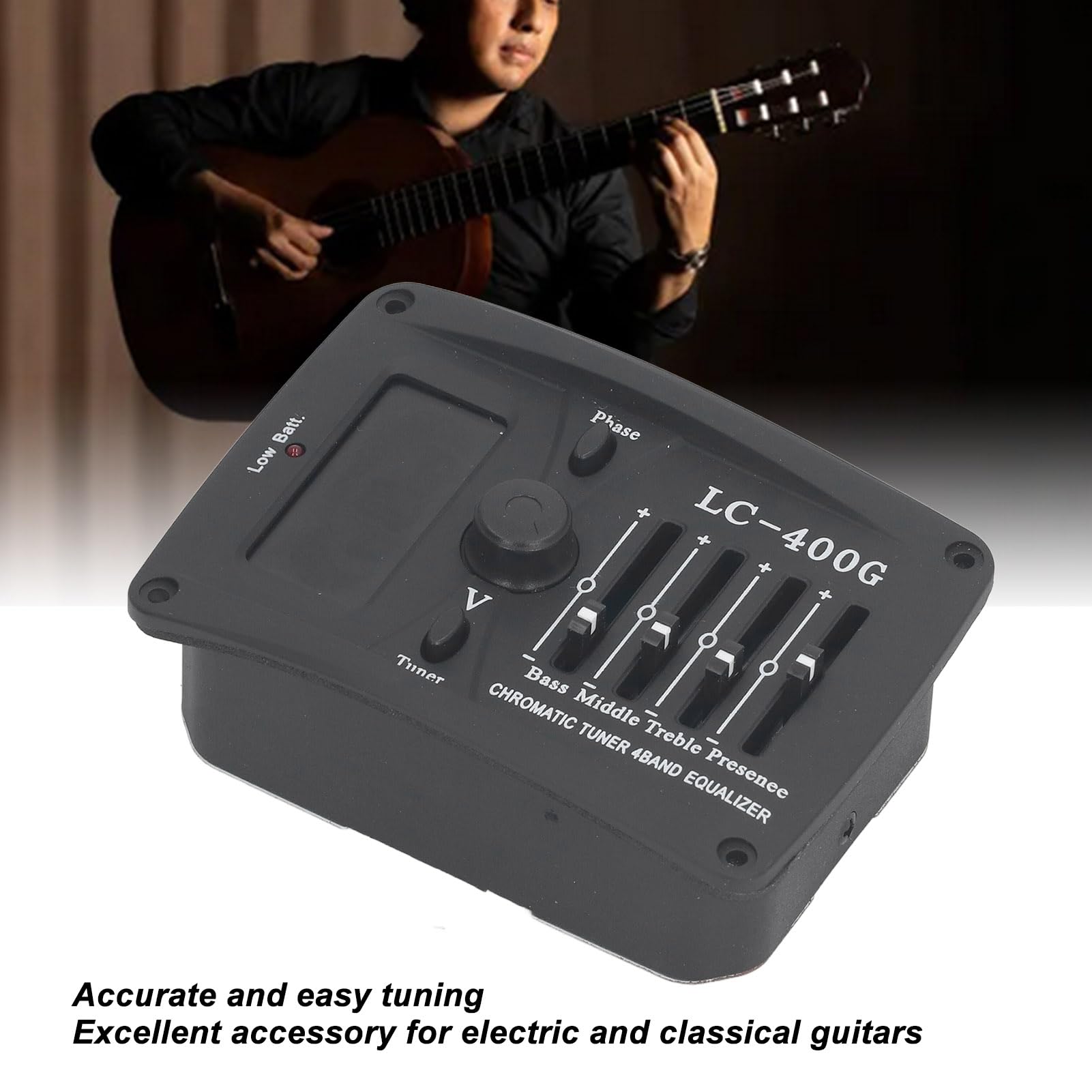 Égaliseur 4 Bandes pour Guitare Acoustique, Préamplis EQ 4 Bandes, Système D'accordage de Micro Piézo, Réglage Facile N'importe où