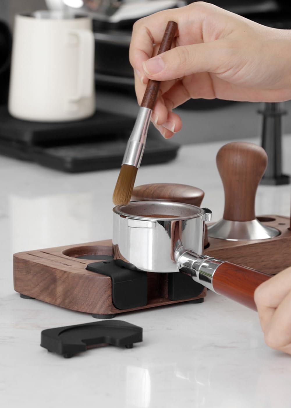 Estación de apisonamiento compacta, base de estación de manipulación de espresso, soporte para portafiltros de café de madera para accesorios de máquina de espresso de 51/54/58 mm