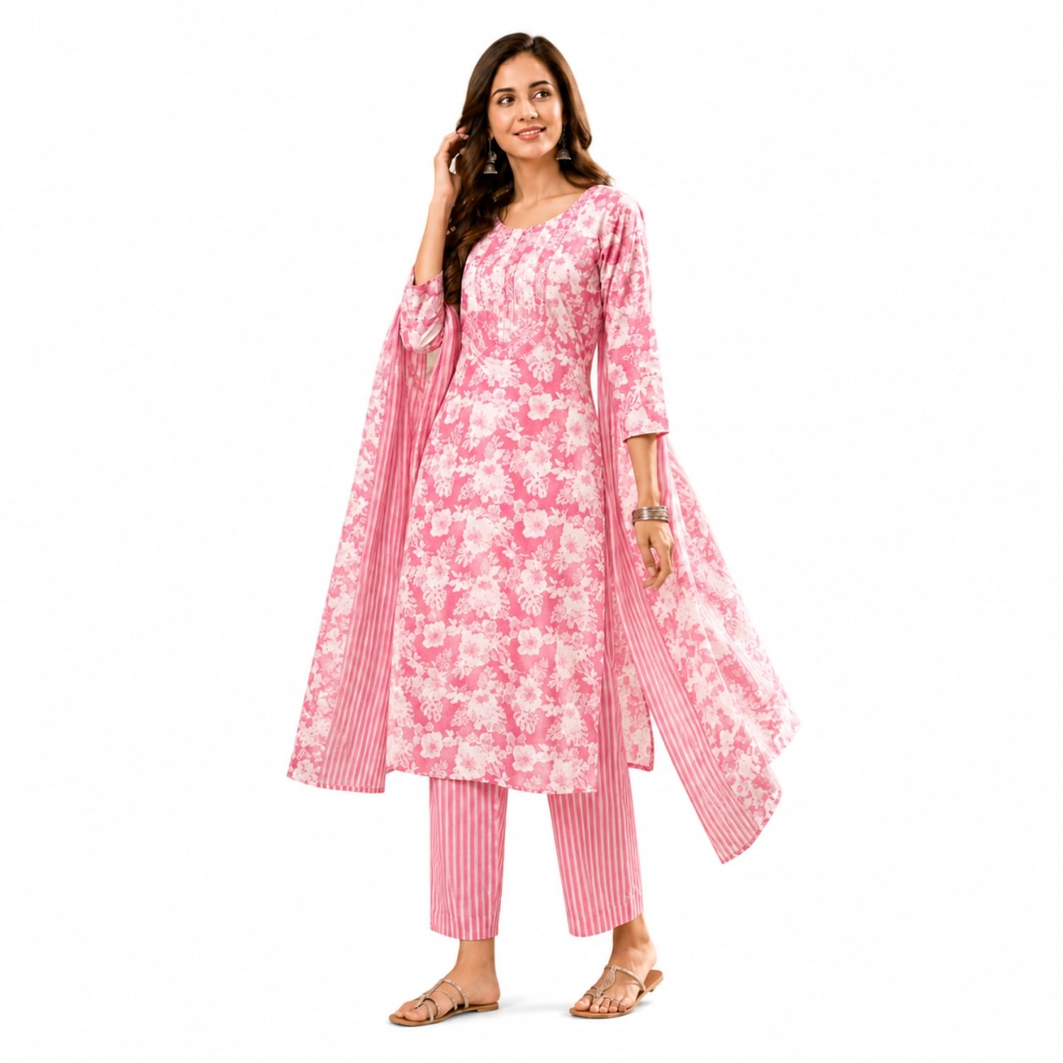 Women's Cotton Printed Kurta Pant Dupatta Set | Floral Printed Straight Kurta with Matching Pants & Dupatta | Ethnic Suit Set for Women | Casual, Office & Daily Wear-picture-37