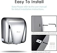 Vista 5 de Secadores de manos automáticos comerciales para baños, de acero inoxidable de alta resistencia de 1800 W, aire caliente, compacto, eléctrico