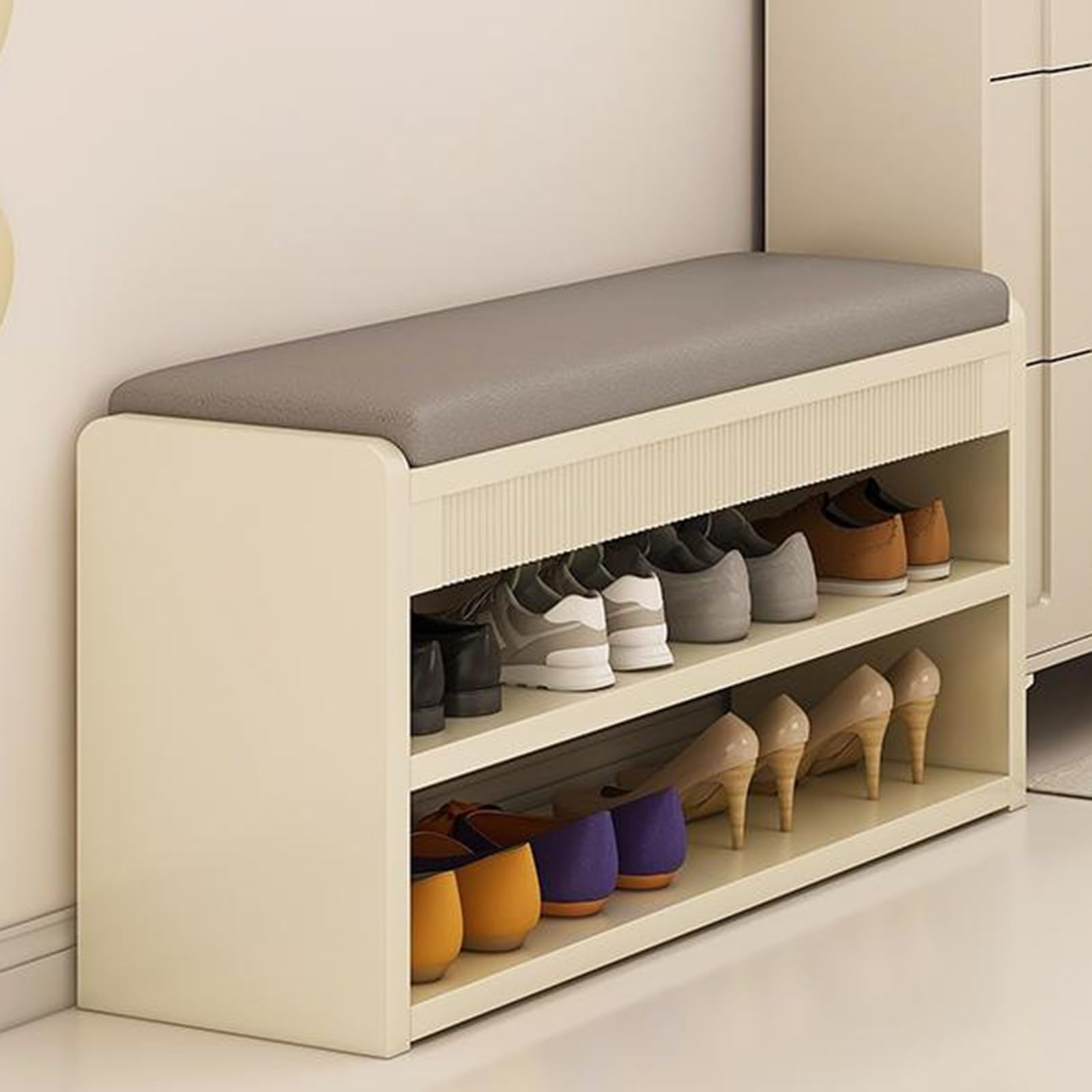 Panca portaoggetti in legno per scarpe, sgabello da ingresso con comoda seduta, facile da montare, scarpiera per soggiorno, corridoio e camera da letto, soluzione elegante e salvaspazio